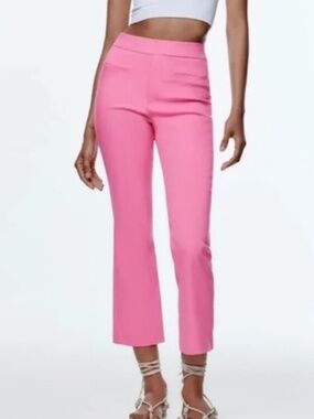 Zara retro bright pink flare cropped pants NWT